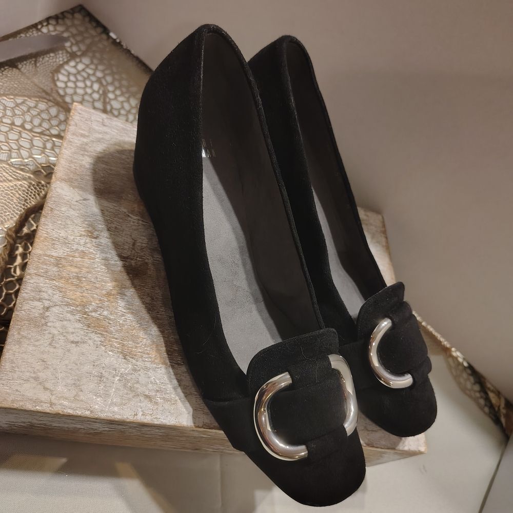 Stuart Weitzman Black Flats with Silver Accent